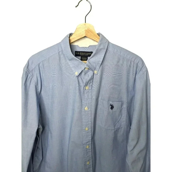 U.S. Polo Assn. Mens 100% Cotton Blue Button Down Long Sleeve Casual Shirt Sz XL - Picture 2 of 16